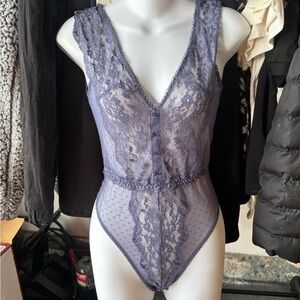 Victoria's Secret Sheer Lace Bodysuit in Purple